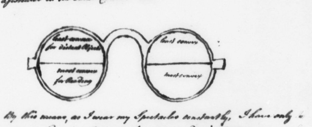 Benjamin Franklin Letter describing bifocals spectacles
La carta describe la curvatura de las lentes, para poder hacer un encargo similar con este esquema.