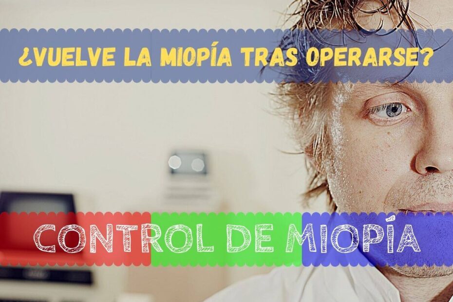 Volver a tener Miopía tras la operación láser 1 Hombre joven sospechando que le ha vuelto a subir la graduación en primer plano mientras su oficina se ve desenfocada en el fondo