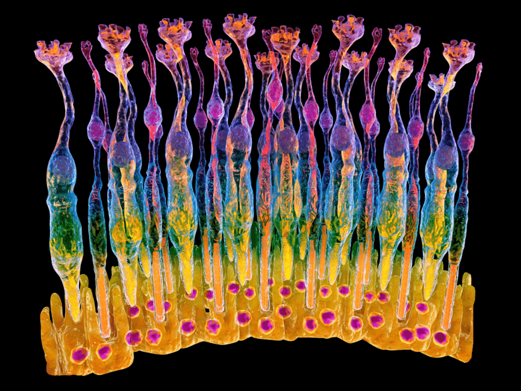 Fotorreceptores como los conos tienen pigmentos para absorber 3 longitudes de onda distintas